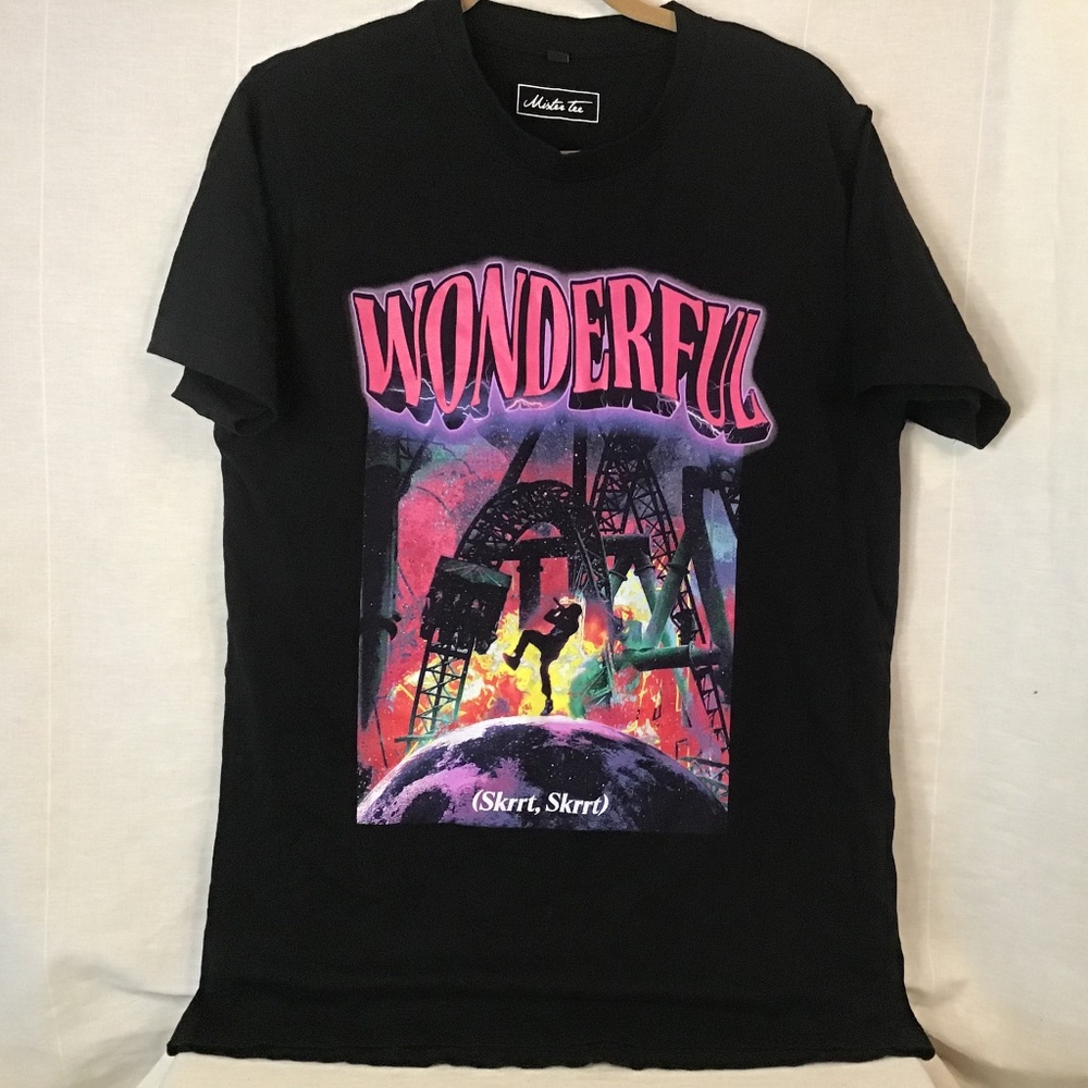 NWOT Mister Tee “Wonderful” or Skrrt Skrrt- Graphic T-Shirt in Black - Sz L.